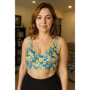 Knix By Knixwear Wireless Bra Floral Blue L++ EUC